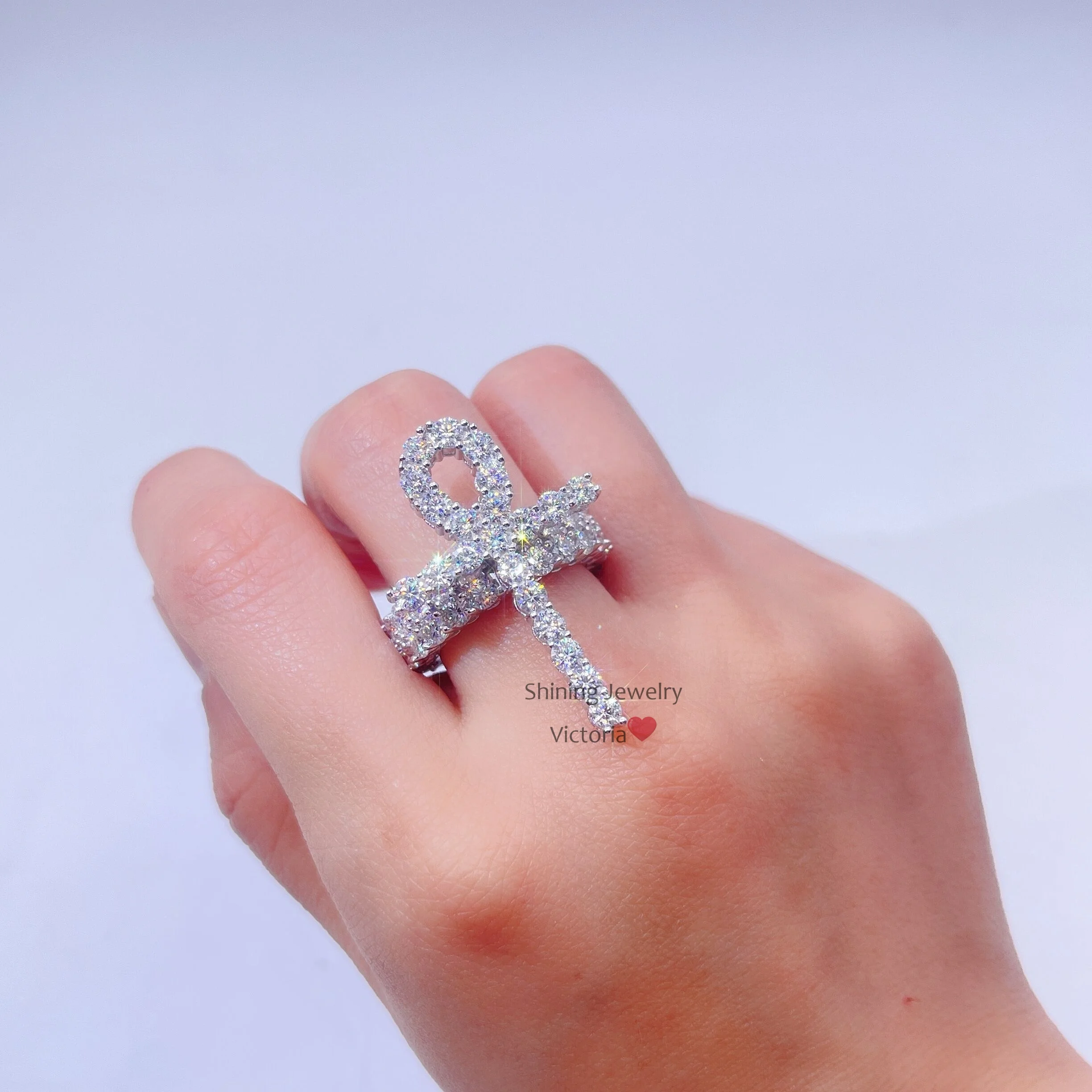 Ankh Cross Ring - Iced Out Moissanite 925 Sterling Silver