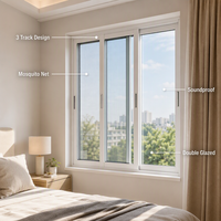 Fenêtre coulissante à 3 rails en PVC/UPVC avec moustiquaire, double vitrage insonorisé, certifiée Energy Star, pour salle de bain et cuisine