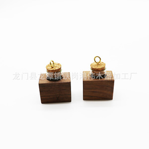 Pendentif diffuseur de parfum créatif en bois pour voiture, avec parfum naturel, en noyer noir, 30x30x40mm, verre 20x35mm, aromathérapie suspendue - Product Image 2