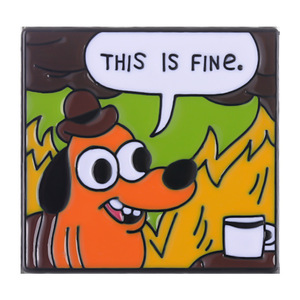 Funny Cartoon Angry Dog Enamel Badge THIS IS FINE Pins - Product Image 2