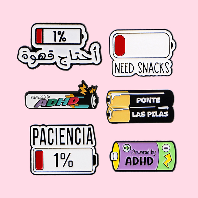 ADHD Battery Enamel Brooch, Cartoon Chic Design Badge, Personalized Fashion Clothing Jewelry Accessories, Perfect Gift For Her