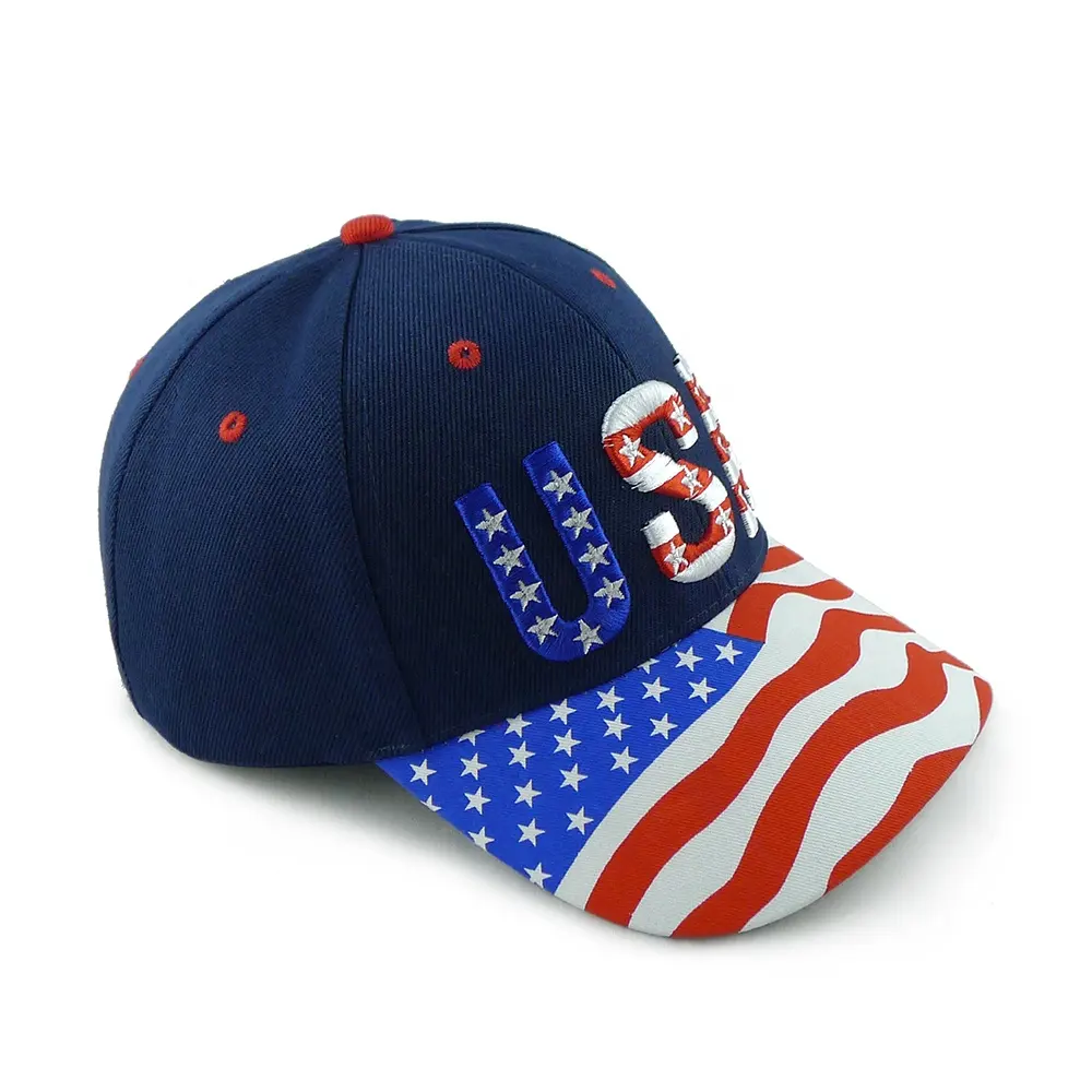 カスタムファッションスポーツスタイルプリントロゴ野球帽帽子3D刺Embroidery USA旗キャップゴラス湾曲つばユニセックスユーズド加工キャップ