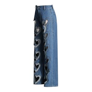 Nouvelle Collection – Jean Décontracté Tendance pour Femme – Taille Haute Ample avec Découpes Imprimées Cœur – Pantalon Large - Product Image 2