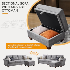 Dönüştürülebilir, Depolama Alanlı, 4 Kişilik, L Şeklinde Kanepe, Şezlonglu, Modern Mikrofiber Kumaşlı Oturma Odası Kanepeleri - Product Image 4