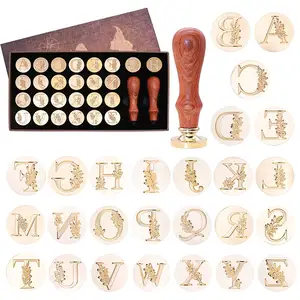 Factory Custom Brass Copper Head Retro Wooden Handle Alphabet Initials Alphabetical Wax Stamps