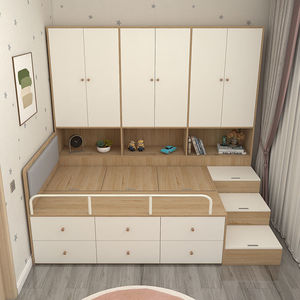 Cama Infantil Multifuncional Moderna de Laminado con <span class=keywords><strong>Armario</strong></span>, Cajones de Almacenamiento y <span class=keywords><strong>Escalera</strong></span> para Dormitorios Pequeños - Product Image 4