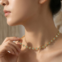 Kalung Rantai Bunga Enamel Gaya Pastoral Lucu, Lapis Emas Stainless Steel, Perhiasan untuk Wanita