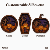 Boîte à ombres circulaire personnalisée pour Halloween avec motif Jack-o'-lantern |   Scène d'arbre de citrouille effrayant découpée au laser en contreplaqué de peuplier multicouche