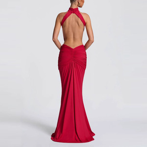 Robe de <span class=keywords><strong>soirée</strong></span> <span class=keywords><strong>longue</strong></span> élégante et flatteuse, rouge, sans manches, avec design à empiècements, douce, taille haute plissée, grande taille - Product Image 3