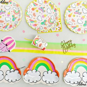 DAMAI - Juego de Platos Desechables de Papel con Diseño de Arcoíris y Nubes para Fiestas de Cumpleaños Infantiles, Tendencia de Verano, Vajilla, Platos y Vasos de Papel - Product Image 2