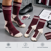 Chaussettes de football antidérapantes Jacquard Team Soccer Grip, couleur bordeaux crème, en spandex et nylon, tricot Jacquard, semelle antidérapante