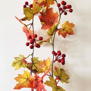 Nhân Tạo Giáng Sinh Mùa Thu <span class=keywords><strong>Maple</strong></span> <span class=keywords><strong>Leaf</strong></span> Vòng Hoa Cổ Tích Đèn 2M 10LED Màu Đỏ Màu Xanh Lá Cây Trái Cây Pin Powered Dây Đồng Chuỗi Chiếu Sáng - Product Image 1