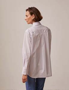 Fabricante de ropa personalizada, ropa de oficina de alta calidad, camisa de <span class=keywords><strong>mujer</strong></span> de manga larga con botones a rayas y cuello vuelto - Product Image 3