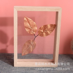 Wood <b>Photo</b> <b>Frame</b> Rectangular <b>Double</b>-Sided Glass Tabletop Display Simple Design Horizontal Orientation - Product Image 3