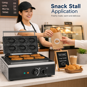 Máquina Eléctrica Comercial para Taiyaki, 220V 1550W, Acero Inoxidable, Antiadherente, para Hacer Gofres de Pescado, Repostería Japonesa para Tiendas de Snacks - Product Image 5