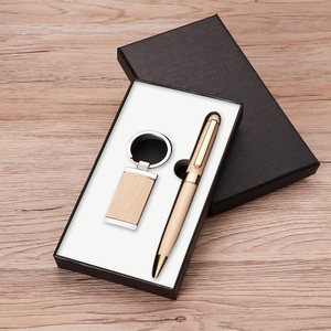 Promotional Keychains Gift Items Bamboo Pen and Wooden Key Ring Gift Sets Handmade Gift Set