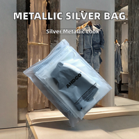 Sac de rangement pour vêtements avec fermeture éclair coulissante, en PE argenté métallisé, imperméable, avec logo personnalisé, pour emballage de chaussettes et vêtements, avec trou Euro, idéal pour boutiques