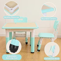 Ensemble table et 2 chaises pour étudiants SINKIPA, durable, hauteur réglable, facile à nettoyer, plastique, design moderne et mignon, homologué CPC CE, vert, pour l'école