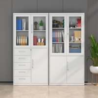 Armoire de classement moderne avec 2 portes en verre et 2 en acier, étagères réglables verrouillables, corps robuste avec revêtement en poudre
