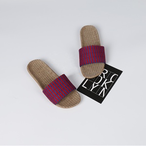 Manufacturer Wholesale Linen for <strong>Slippers</strong> Korean Trendy Printed Striped Design <strong>Black</strong> White Foreign Trade Shoes with EVA Outsole - Product Image 6
