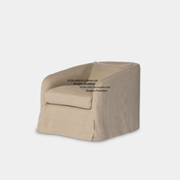 Fauteuil rectangulaire une place de style nordique en tissu beige avec structure en bois massif et rembourrage en mousse pour salon, hôtel, chambre à coucher