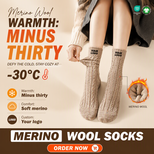 Calzini da donna in lana per l'autunno inverno a metà vitello versatili tinta unita con motivo ritorto retrò foderato in pile addensato caldo - Product Image 1
