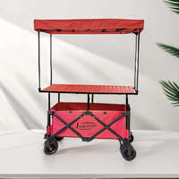 Chariot pliable d'extérieur avec table et parasol, design tout-terrain pour un transport facile du matériel et des fournitures de camping