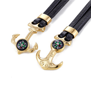 Pulsera de cuero PU con forma de ancla chapada en oro, ajustable, estilo vintage, unisex, regalo de joyería de moda para hombres y mujeres - Product Image 5