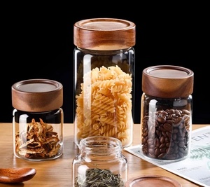 Juego de tarros de almacenamiento de vidrio hermético para alimentos de cocina de borosilicato de buen sellado de fábrica con tapa de bambú de madera de acacia - Product Image 4