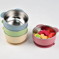 Nouveau bol pour bébé en acier inoxydable 304 à double paroi isolé, écologique, sans BPA, avec couvercle en silicone anti-brûlure et anti-fuite, motif ours