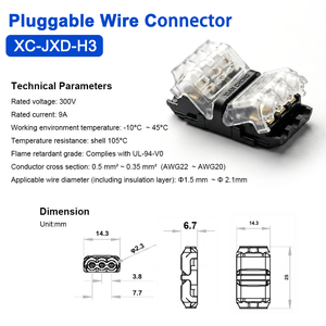 Connecteur de câblage rapide de type H à 3 broches mâle/femelle rouge <span class=keywords><strong>Scotch</strong></span> Lock, bornes à sertir 22-18AWG, boîtier PC, alimentation 300V, homologué LED - Product Image 3