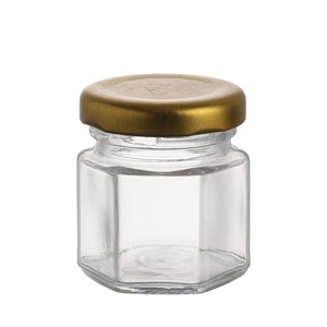 Vente en gros 1,5 oz 45 ml <span class=keywords><strong>mini</strong></span> pot hexagonal en verre de confiture de bonbons aux épices avec couvercle en or pour le miel - Product Image 1