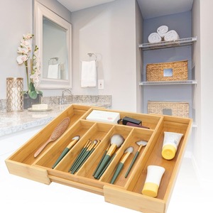 Bamboo Drawer Divider <b>Storage</b> <b>Box</b> Rectangular Extendable For <b>Kitchen</b> Utensil Organization - Product Image 1