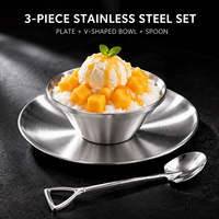 Ensemble de 3 bols à dessert écologiques en acier inoxydable avec cuillère et coupelle à sauce – Lavable au lave-vaisselle, durable pour la restauration commerciale