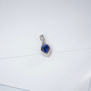 925 silver round diamond sapphire pendant, <b>light</b> luxury collarbone chain - Product Image 3