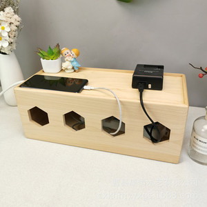 Caja Organizadora de Cables de Madera de Haya, Rectangular, con Compartimentos Cubiertos, para Gestión de Cables en el Escritorio - Product Image 1