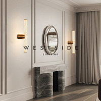 Lampe murale en albâtre naturel espagnol avec finition cuivre minimaliste pour salon, couloir d'hôtel et éclairage de chevet