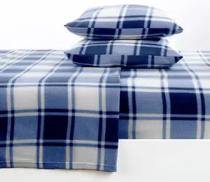 Super Soft Plaid Micro Fleece Bed Sheet Set Warm Breathable Fitted Flat Sheets King Size