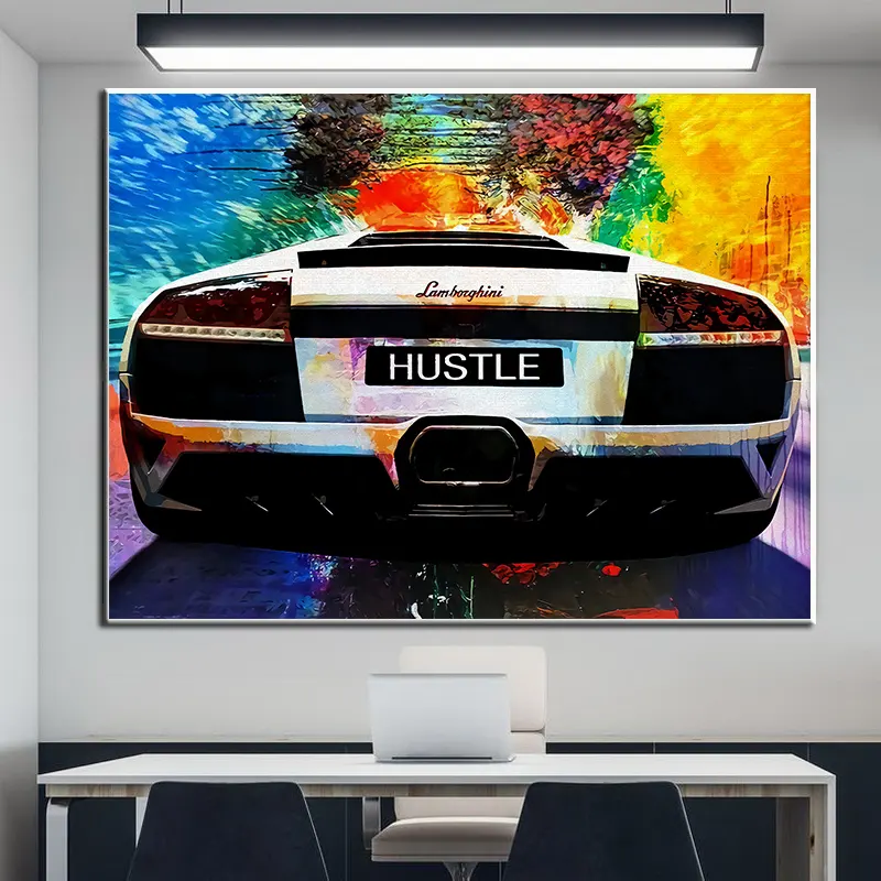 Abstract HUSTLE Car Motivational Quotes Canvas Oil Painting Modern Boxing Star Wall Art Poster Print Picture Office Study Decor