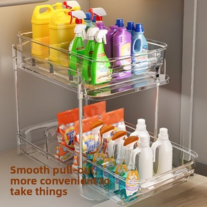 Organiseurs coulissants sous l'évier, étagère de rangement en plastique transparent à <span class=keywords><strong>2</strong></span> niveaux avec séparateurs réglables pour garde-manger - Product Image 2