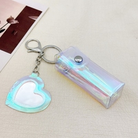 Étui à rouge à lèvres mini en cuir laser, porte-clés, sac de rangement en forme de cœur de dessin animé avec miroir, accessoire portable à suspendre