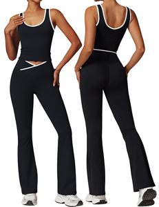 Ensembles de sport pour femmes, 2 pièces, tenues de yoga pour la salle de sport, leggings croisés, débardeur court, ensemble de vêtements de yoga pour la course à pied et le fitness - Product Image 1