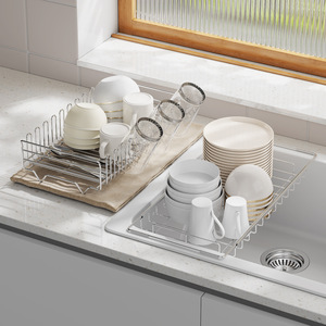 Stainless Steel 2-Tier Expandable <b>Dish</b> Drying <b>Rack</b> with Cup Holder, Bowl and Plate Organizer - Product Image 2