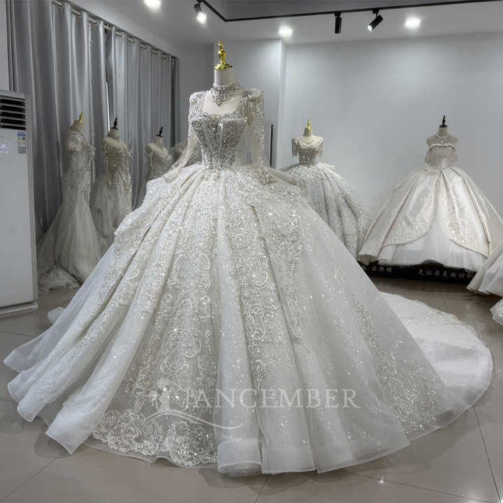 New Style Bridal Gown Heavy Sequins Decorated Lace Pearls Ball Gown ...