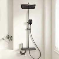 Système de douche thermostatique mural en laiton avec affichage numérique LED, pomme de douche carrée et douchette à main pour salle de bain