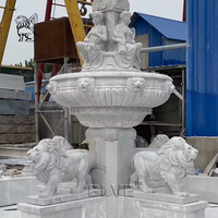 Fontaine d'eau en marbre blanc avec lions, décoration de jardin, fontaine extérieure moderne de grande taille, personnalisée BLVE