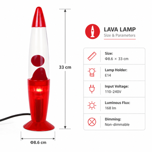 13 Inch Modern Red ABS <strong>Lava</strong> <strong>Lamp</strong> with E14 <strong>Bulb</strong> Base 110-240V Plug-In Night Light <strong>for</strong> Desk Bedroom Living Room - Product Image 3