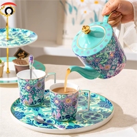 Juego de Tazas de Café y Té de Porcelana Estilo Árabe Europeo, 6 Piezas, 6 Platos, Chapado en Oro, Capacidad de 220 ml, Duradero, Caja de Regalo Marroquí para Fiestas