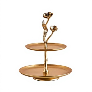 2 Tier Metal Eco-Friendly Dishwasher <b>Safe</b> Cake Stand Flower Branches Design Gold Finished Hotel Wedding Birthday Serving Stand - Product Image 1