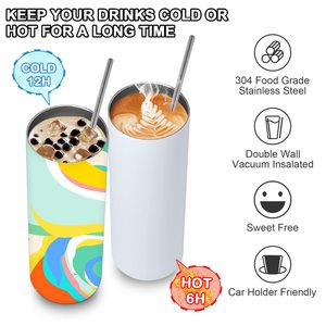 20oz 304 Stainless Steel Skinny Tumbler Vacuum Insulated Straight <b>Cup</b> With <b>Lid</b> <b>and</b> <b>Straw</b> Sublimation Drinkware - Product Image 3